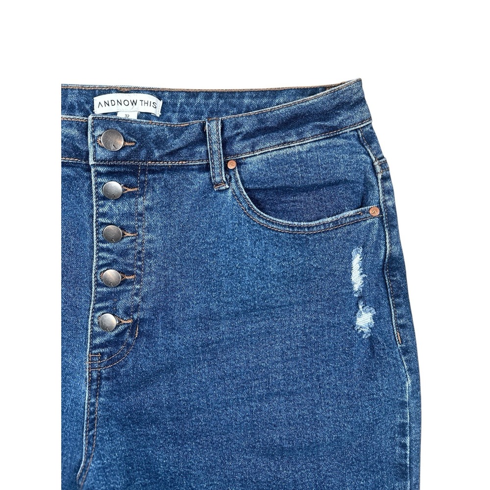 And Now‎ This High Rise Button Fly Cropped Raw Hem Jeans Women Sz 32  Distressed